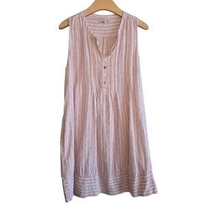 Faherty Isla Linen Blend Pintuck Sleeveless Dress Sz L Beach Summer Vacation